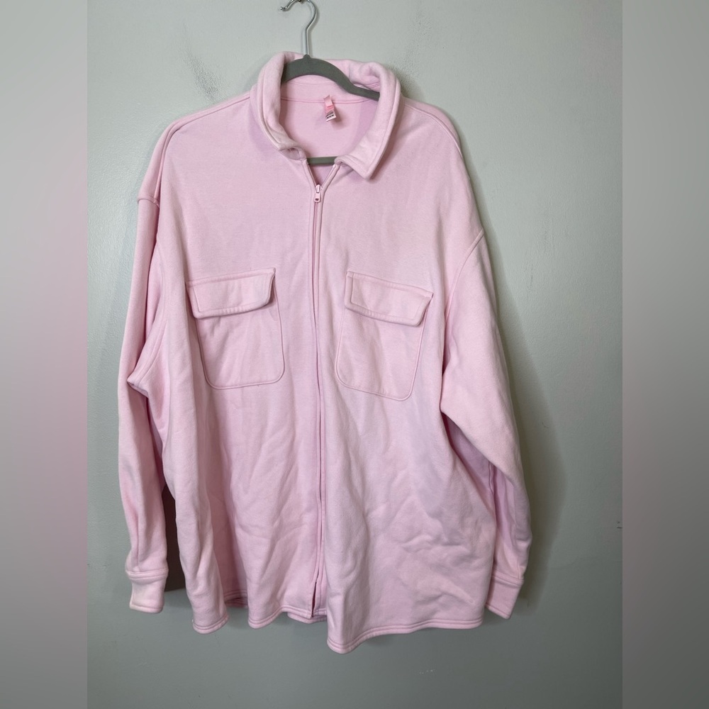 Skims Cotton Fleece Zip Up Shirt Jacket in Cherry Blossom size 4X Lounge Cozy - Picture 4 of 10